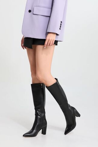 iiimmu Knee High Boots for Women 3 IN Chunky Heel with Side Zipper Soft Faux Leather Tall Boots Pointed Toe 15 IN Shaft in Saudi Arabia
