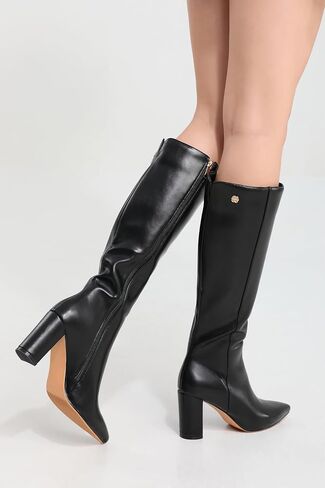 iiimmu Knee High Boots for Women 3 IN Chunky Heel with Side Zipper Soft Faux Leather Tall Boots Pointed Toe 15 IN Shaft in Saudi Arabia