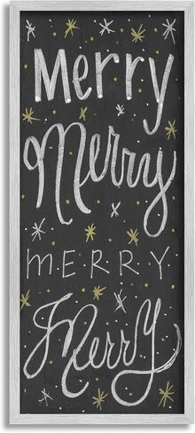 Stupell Industries احتفالي Merry Chalk Style Typography نجوم عيد الميلاد، صممه Sd Graphics Studio لوحة جدارية مؤطرة باللون الرمادي، 10 × 24، رمادي in Saudi Arabia