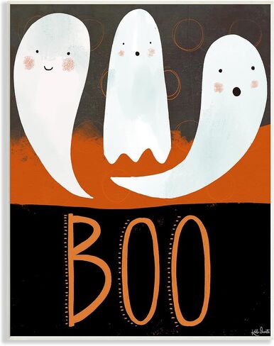 Stupell Industries Boo Halloween Festive Phrase Whimsical Happy Ghosts, Designed by Katie Doucette Wall Plaque, Orange in Saudi Arabia