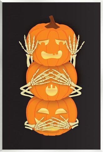 Stupell Industries Hear See Speak No Evil Pumpkins Wood Wall Art، تصميم بواسطة Linda Birtel in Saudi Arabia