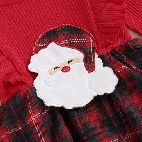 Infant Baby Girl Christmas Outfit Ruffle Plaid Romper Dress Newborn Girl Long Sleeve Santa/Reindeer Onesie + Bow in Saudi Arabia