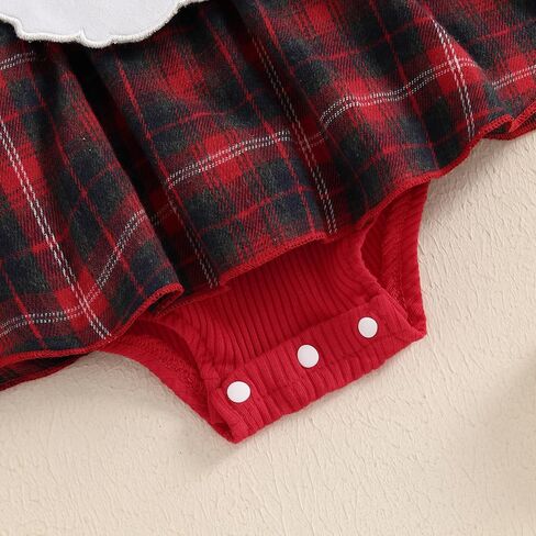 Infant Baby Girl Christmas Outfit Ruffle Plaid Romper Dress Newborn Girl Long Sleeve Santa/Reindeer Onesie + Bow in Saudi Arabia