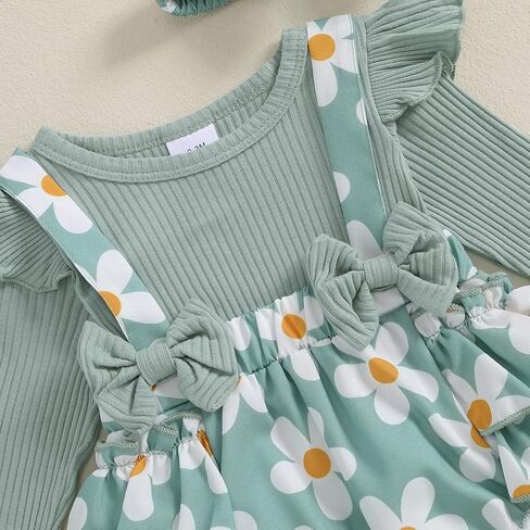 Madjtlqy الوليد طفلة الخريف الشتاء الزي ديزي رومبير فستان الكشكشة طويلة الأكمام الملابس بذلة مع القوس عقال in Kuwait