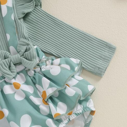 Madjtlqy الوليد طفلة الخريف الشتاء الزي ديزي رومبير فستان الكشكشة طويلة الأكمام الملابس بذلة مع القوس عقال in Kuwait