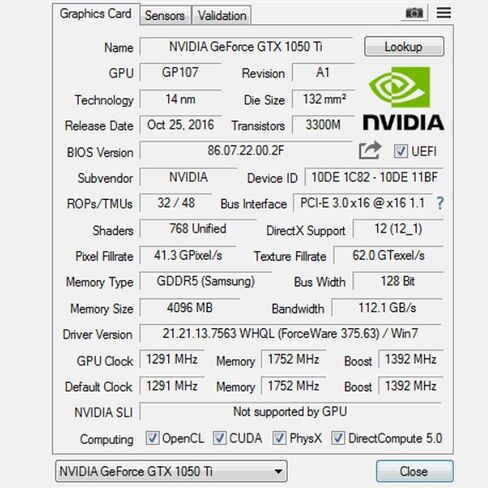 GTX 1050 Graphics Card for PC, 4GB GDDR5 128-bit, HDMI DisplayPort DVI-D, Computer GPU, Gaming Video Card, Low Profile, PCI Express x16, DirectX 12 in Saudi Arabia