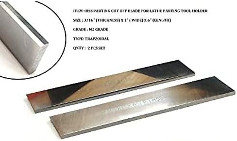 شفرات HSS مقاس 3/16 بوصة × 1 بوصة (عريضة) × 6 بوصة (طويلة) لقطع فواصل المخرطة وحوامل الأدوات - الصلبة والأرضية (مجموعة شفرات مكونة من قطعتين) in Kuwait