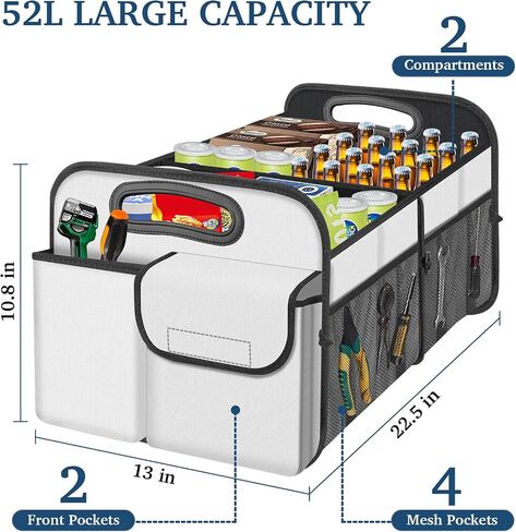Femuar Large Capacity Trunk Organizer, Waterproof Car Accessory, Non-Slip, Foldable, Suitable for All Vehicles, Black in Kuwait