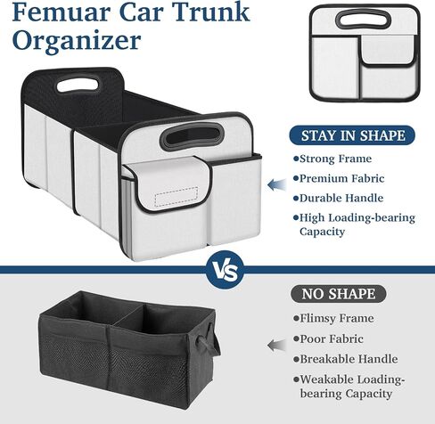 Femuar Large Capacity Trunk Organizer, Waterproof Car Accessory, Non-Slip, Foldable, Suitable for All Vehicles, Black in Kuwait