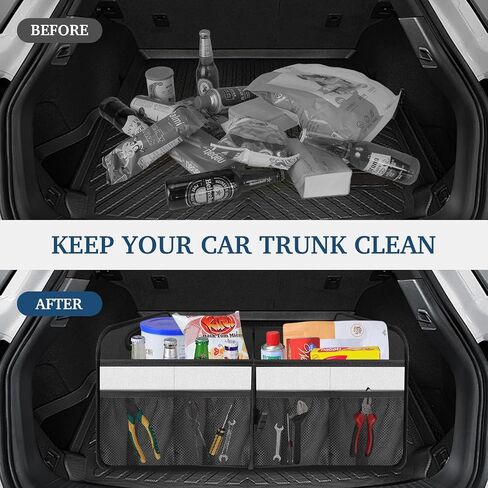 Femuar Large Capacity Trunk Organizer, Waterproof Car Accessory, Non-Slip, Foldable, Suitable for All Vehicles, Black in Kuwait