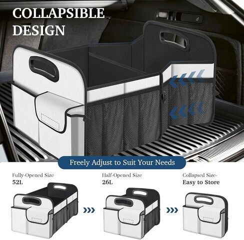 Femuar Large Capacity Trunk Organizer, Waterproof Car Accessory, Non-Slip, Foldable, Suitable for All Vehicles, Black in Kuwait