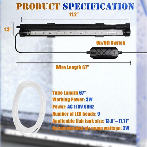 Smart App-Controlled LED Aquarium Light with 16 Million Colors, 12 Dynamic Effects, Fish Tank Light with Nano Air Bubble for Aquarium Bubbler Decorations, Submersible Fish Tank Accessories - 9.3'' in Saudi Arabia