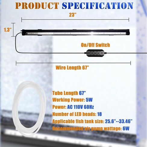 Smart App-Controlled LED Aquarium Light with 16 Million Colors, 12 Dynamic Effects, Fish Tank Light with Nano Air Bubble for Aquarium Bubbler Decorations, Submersible Fish Tank Accessories - 9.3'' in Saudi Arabia