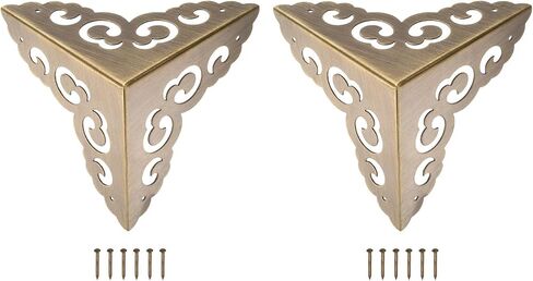 uxcell 2 Pcs Brass Edge Guard, 80mm Decorative Box Corner Cover, Corner Protector, Vintage Stair Dust Corners with Screws, Gold in Saudi Arabia