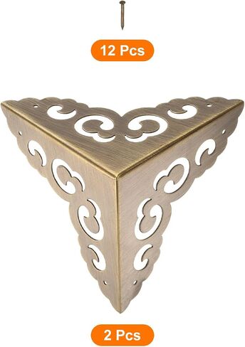 uxcell 2 Pcs Brass Edge Guard, 80mm Decorative Box Corner Cover, Corner Protector, Vintage Stair Dust Corners with Screws, Gold in Saudi Arabia