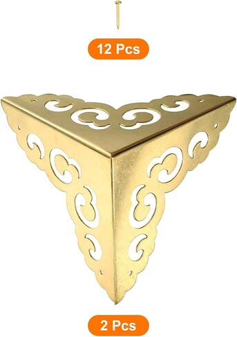 uxcell 2 Pcs Brass Edge Guard, 80mm Decorative Box Corner Cover, Corner Protector, Vintage Stair Dust Corners with Screws, Gold in Saudi Arabia