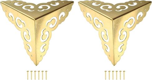 uxcell 2 Pcs Brass Edge Guard, 80mm Decorative Box Corner Cover, Corner Protector, Vintage Stair Dust Corners with Screws, Gold in Saudi Arabia