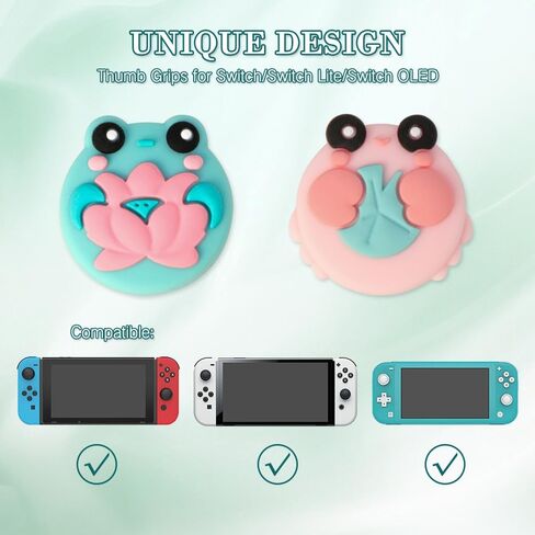 PERFECTSIGHT Switch Joycon Thumb Grip Caps, Kawaii Soft Silicone Joystick Cover Compatible with Nintendo Switch/OLED/Switch Lite Thumbstick Analog Stick Grips Button Covers for NS Switch, Leaf in Kuwait
