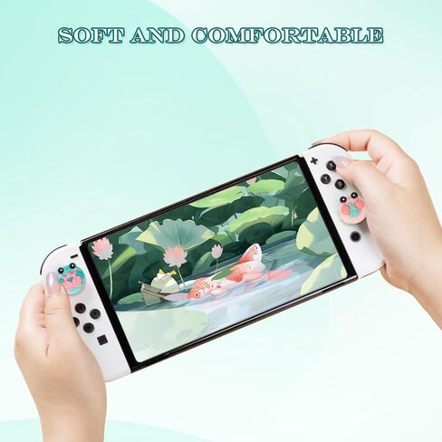 PERFECTSIGHT Switch Joycon Thumb Grip Caps, Kawaii Soft Silicone Joystick Cover Compatible with Nintendo Switch/OLED/Switch Lite Thumbstick Analog Stick Grips Button Covers for NS Switch, Leaf in Kuwait