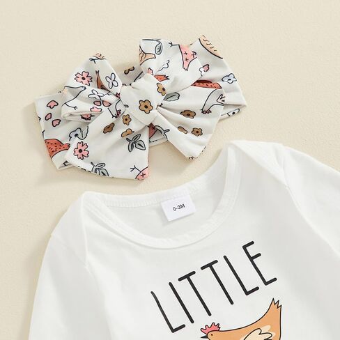 مجموعة ملابس المزرعة للفتيات حديثي الولادة مكونة من 3 قطع من رومبير بأكمام طويلة وسروال مع عصابة رأس ملابس خريفية in Kuwait