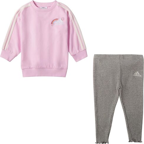طقم كنزة صوفية بأكمام طويلة بياقة دائرية وبنطلون مضلع من قطعتين من adidas للفتيات، Orchid Fusion، 12 شهرًا in Saudi Arabia