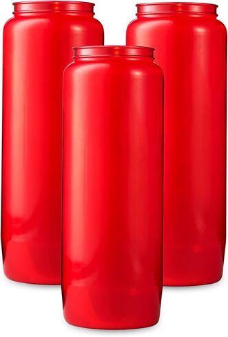 شموع تريبيلو 9 أيام، 10 عبوات | شموع حمراء مقاس 7 بوصات للنصب التذكاري، والصلاة، والاحتفالات الدينية، والوقفة الاحتجاجية، وديكور الحفلات | شمع أبيض غير معطر في وعاء بلاستيكي أحمر in Kuwait