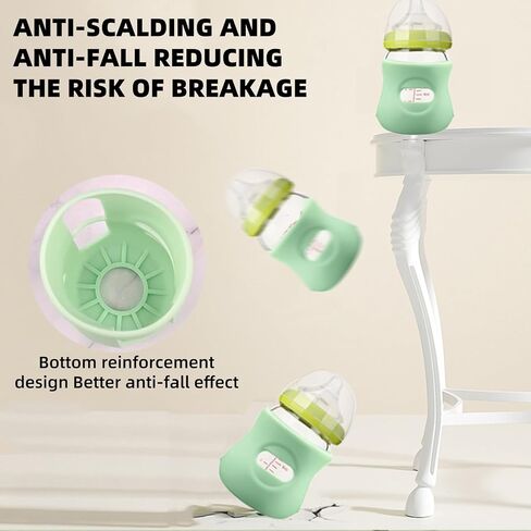 Silicone Avent Glass Bottle Sleeve, Anti Breakage & Scratch-Proof, Protect Philips Avent Glass Bottles, Food-Grade Silicone, BPA Free, 4 oz Baby Bottle Holder (White+Blue+Green) in Saudi Arabia