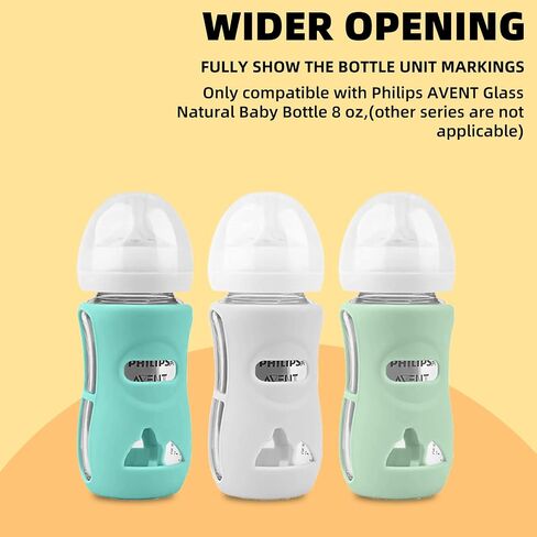 Silicone Avent Glass Bottle Sleeve, Anti Breakage & Scratch-Proof, Protect Philips Avent Glass Bottles, Food-Grade Silicone, BPA Free, 4 oz Baby Bottle Holder (White+Blue+Green) in Saudi Arabia