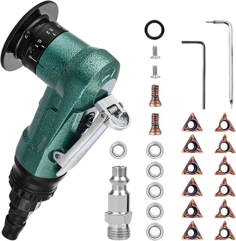 2 in 1 Mini Pneumatic Chamfering Machine, Handheld Air Chamfer Tool, 45° Arc Corner Beveling Trimming Deburring Machine, 30000RPM Chamfering Tool with 1/4 Inch Air Inlet (C&R Angle Blades,Green) in Kuwait