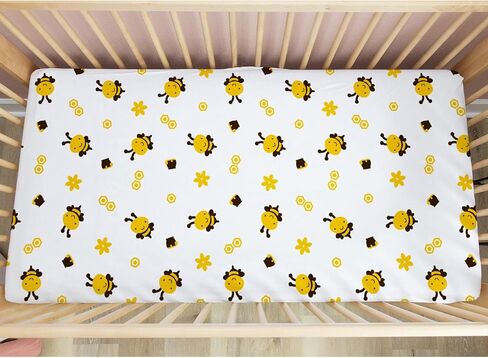 Baby Crib Sheets for Boys and Girls Cartoon Bees Floral Honey Ultra Soft Neutral Crib Sheet 28''x52'' Sized for Standard Baby Crib & Toddler Mattress, 4264623 in Saudi Arabia
