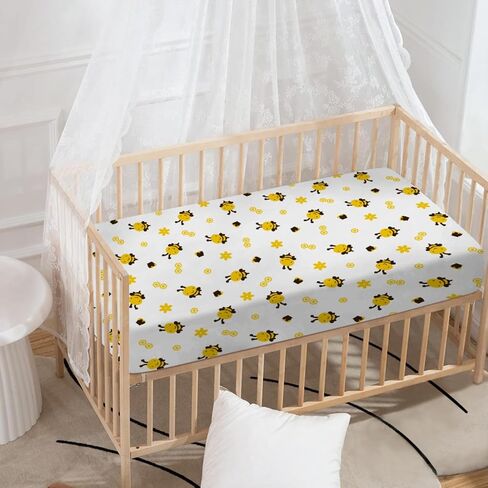 Baby Crib Sheets for Boys and Girls Cartoon Bees Floral Honey Ultra Soft Neutral Crib Sheet 28''x52'' Sized for Standard Baby Crib & Toddler Mattress, 4264623 in Saudi Arabia
