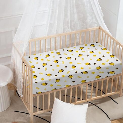 Baby Crib Sheets for Boys and Girls Cartoon Bees Floral Honey Ultra Soft Neutral Crib Sheet 28''x52'' Sized for Standard Baby Crib & Toddler Mattress, 4264623 in Saudi Arabia