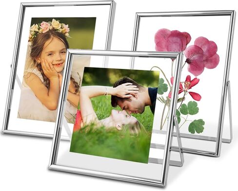 إطارات صور عائمة سوداء - مجموعة من 3 قطع، لحجم الصورة 4×4، 4×6، 5×7، شاشة عرض عمودية على سطح الطاولة، إطار زجاجي معدني لحفلات الزفاف، ديكور المنزل أو المكتب (أسود) in Saudi Arabia