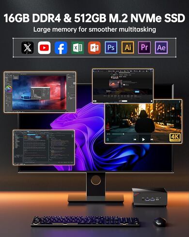 ACEMAGICIAN Mini Gaming PC, AMD Ryzen 7 5700U Dual Channel Mini PC 32GB DDR4 512GB SSD, Mini Desktop Computers Support 4K@60Hz Triple Display/WiFi6/BT5.2/Gaming/Office/Home in Kuwait