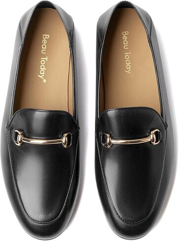 BEAU TODAY Loafers for Women Flats Shoes, Women’s Leather Penny Loafers, Comfortable Slip-on Business Casual Loafers Pointed Toe Non-Slip Office Work Trendy Ladies Flat Dress Shoes in Kuwait