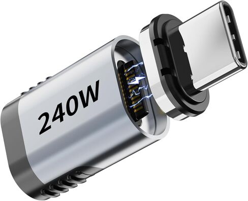 محول مغناطيسي USB C بقدرة 240 وات، 2 حزمة من محولات USB C مغناطيسية مستقيمة مع 4 موصلات، شحن سريع 24 سنًا 40 جيجابت في الثانية 8K 60 هرتز لـ Thunderbolt 3/4، MacBook Pro/Air/، كمبيوتر محمول، سويتش، iPhone 15Pro/Max in Kuwait