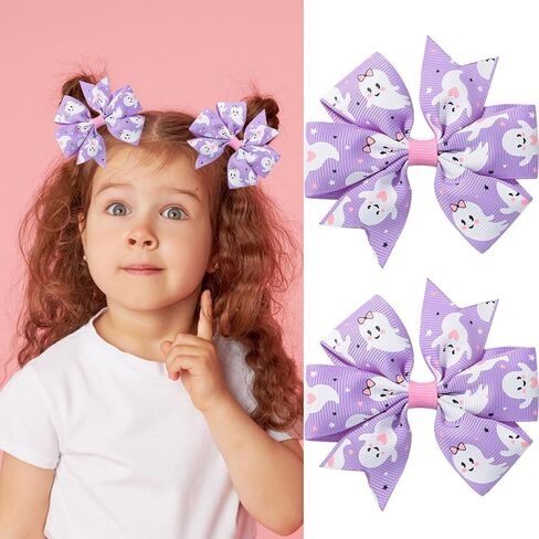 2PCS Halloween Hair Bows Clips Cute Purple Ghost Bows Clips Hairgrips for Halloween Costume Dress Decoration Halloween Hair Clip Barrettes Alligator Hairpins for Kids Toddler Girls in Kuwait
