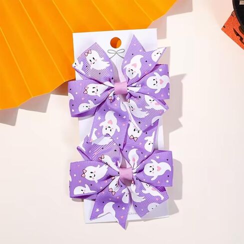 2PCS Halloween Hair Bows Clips Cute Purple Ghost Bows Clips Hairgrips for Halloween Costume Dress Decoration Halloween Hair Clip Barrettes Alligator Hairpins for Kids Toddler Girls in Kuwait