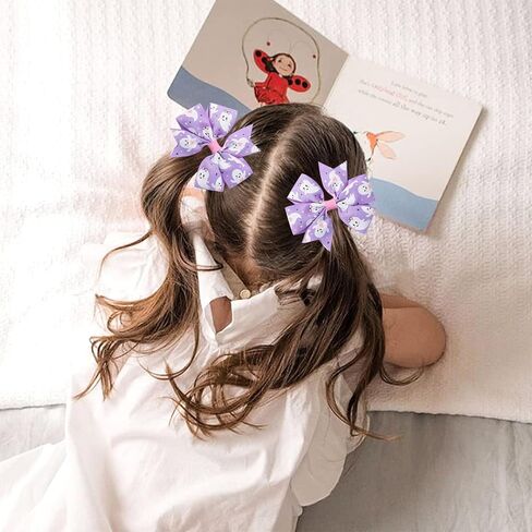 2PCS Halloween Hair Bows Clips Cute Purple Ghost Bows Clips Hairgrips for Halloween Costume Dress Decoration Halloween Hair Clip Barrettes Alligator Hairpins for Kids Toddler Girls in Kuwait
