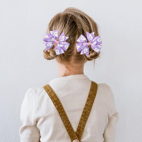 2PCS Halloween Hair Bows Clips Cute Purple Ghost Bows Clips Hairgrips for Halloween Costume Dress Decoration Halloween Hair Clip Barrettes Alligator Hairpins for Kids Toddler Girls in Kuwait