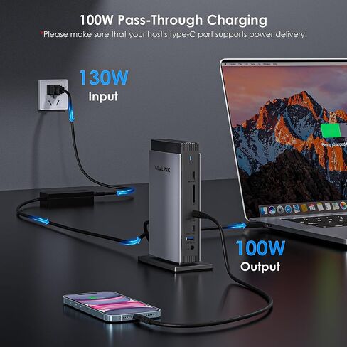 WAVLINK USB C DisplayLink Docking Station with 3 HDMI 4K60Hz,Displaylink Triple Display Docking Station for MacBook M1/M2/M3/Windows,5 USB Ports,2DP,Ethernet Port,Audio/Mic,SD/TF（No Charging Ports） in Kuwait