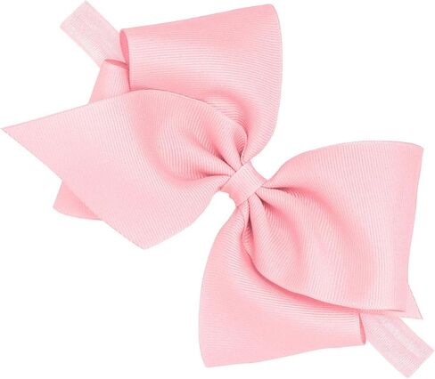 Wee Ones Girls' Classic Grosgrain Hair Bow on a Matching Baby Hair Band, For All Hair Types, Mini King Bow, 0-6 Months, Light Pink in Saudi Arabia