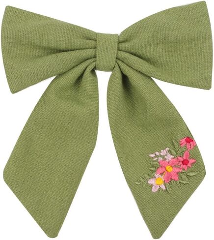 Baby Girl Embroidery Flower Plain Bows Hair Clips,5.0 Inch 6PACK Fabric Cotton Linen Handmade Hair Accessories for Little Girls Toddler Kids Children (Style-A) in Saudi Arabia