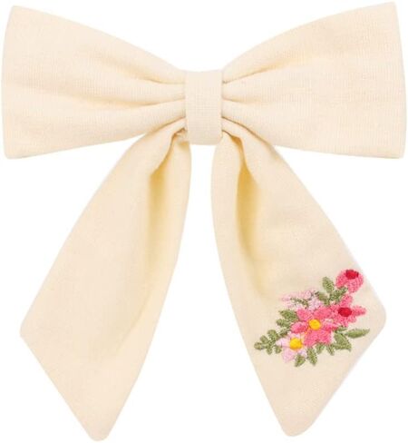 Baby Girl Embroidery Flower Plain Bows Hair Clips,5.0 Inch 6PACK Fabric Cotton Linen Handmade Hair Accessories for Little Girls Toddler Kids Children (Style-A) in Saudi Arabia