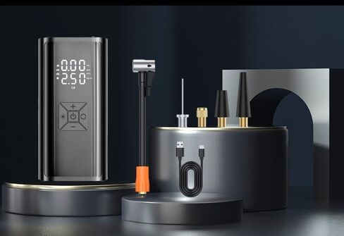 ضاغط هواء محمول لنفخ الإطارات - مضخة هواء مع ضوء LED، مقياس ضغط رقمي LCD (120 رطل لكل بوصة مربعة) - منفاخ إطارات ذكي للسيارات والدراجات النارية وزوارق الكاياك، أسود in Kuwait