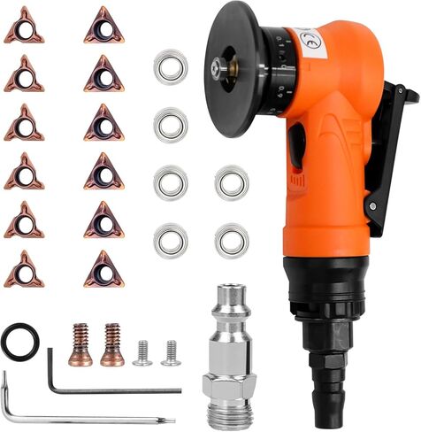 Pneumatic Chamfering Tool Handheld, Small Pneumatic Deburring Tool,Mini Air Chamfering Machine Trimming for Metal Wood Beveling (Orange Air Beveler Grinder & C+R Angle Blades) in Kuwait