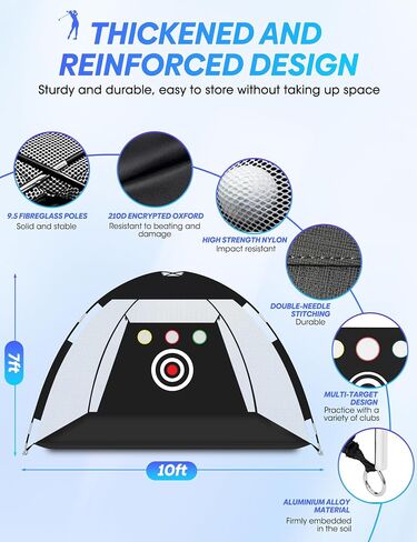 Golf Net, 10x7ft Golf Practice Net, Quick Setup, Heavy Duty Golf Hitting Net Indoor Outdoor with Multi-Target/Tri-Turf Mat/Carry Bag for Golf Training Aid Chipping Driving Swing Trainer, Durable in Saudi Arabia