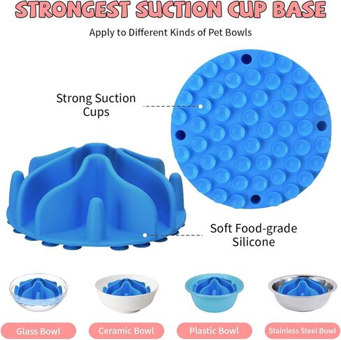 إدراج أوعية تغذية بطيئة للكلاب، إدراج تغذية بطيئة للكلاب من السيليكون مع أكواب شفط قوية مثالية لأوعية الكلاب المصنوعة من الزجاج والسيراميك المصنوعة من الفولاذ المقاوم للصدأ (أسود، حجم صغير) in Kuwait