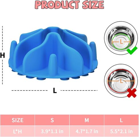 إدراج أوعية تغذية بطيئة للكلاب، إدراج تغذية بطيئة للكلاب من السيليكون مع أكواب شفط قوية مثالية لأوعية الكلاب المصنوعة من الزجاج والسيراميك المصنوعة من الفولاذ المقاوم للصدأ (أسود، حجم صغير) in Kuwait