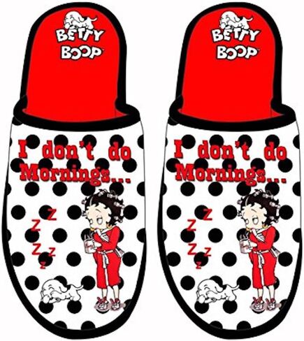 شبشب Betty Boop I Don't Do Mornings - مقاس واحد يناسب معظم الأشخاص باللون الأحمر، مقاس كبير in Kuwait